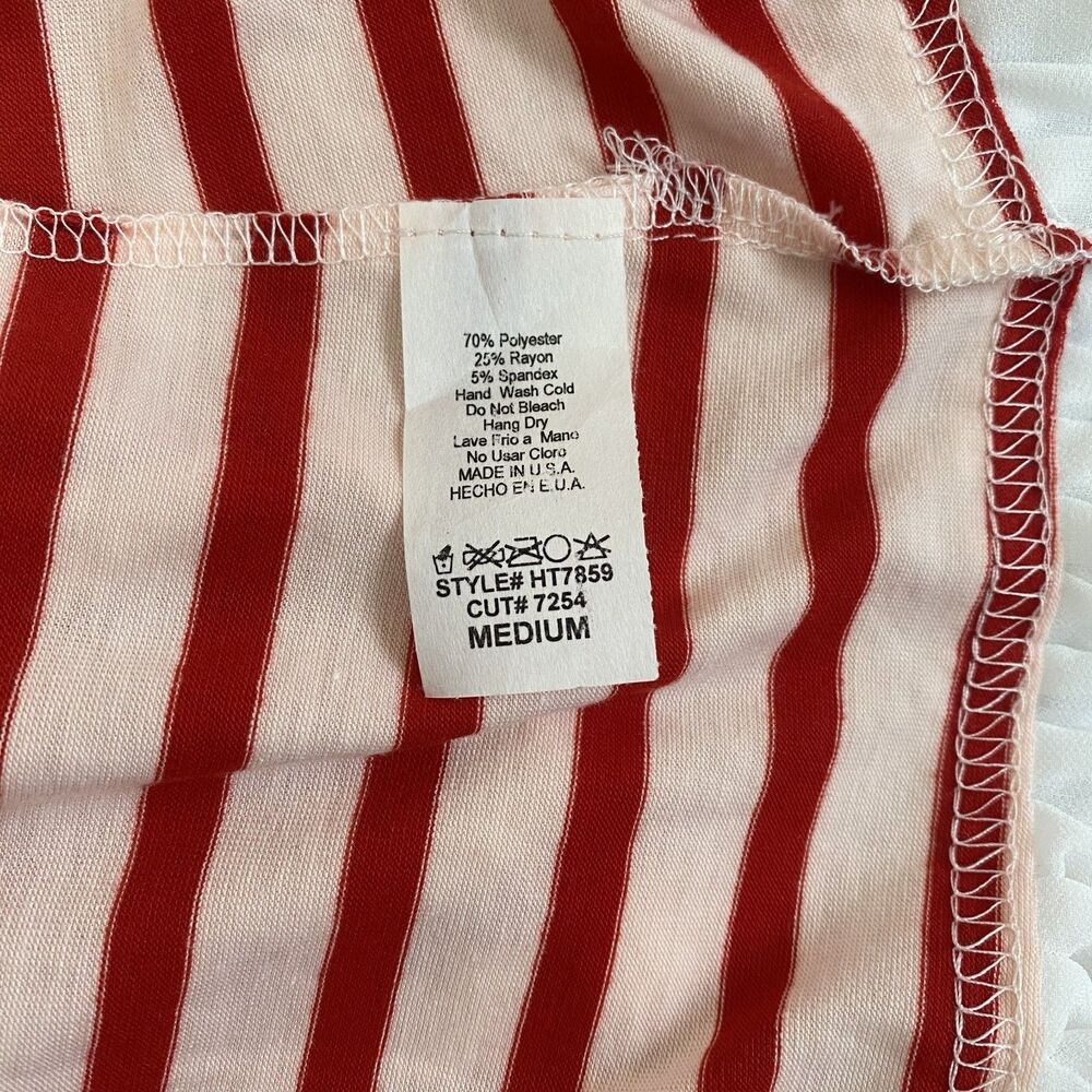 Women’s Boat Neck 3/4 Sleeve Red & White Striped Top Ruffle Hem Size M - Picture 8 of 10